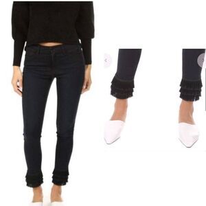 Frame Denim | Byxbee Dark Wash Le High Skinny Jeans with Tiered Fringe- Size 28
